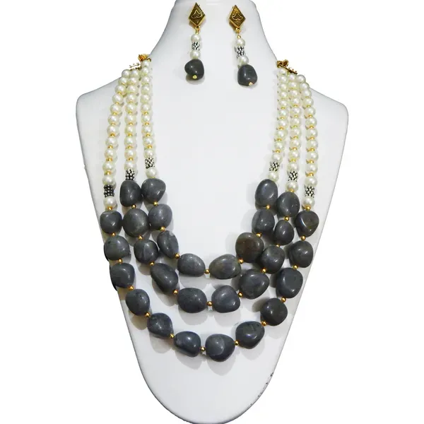 Gray_Gemstone_Sodalite_Agate_Synthetic_Pearl_Necklace_For_Women