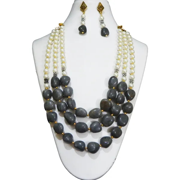 Gray_Gemstone_Sodalite_Agate_Synthetic_Pearl_Necklace_For_Women