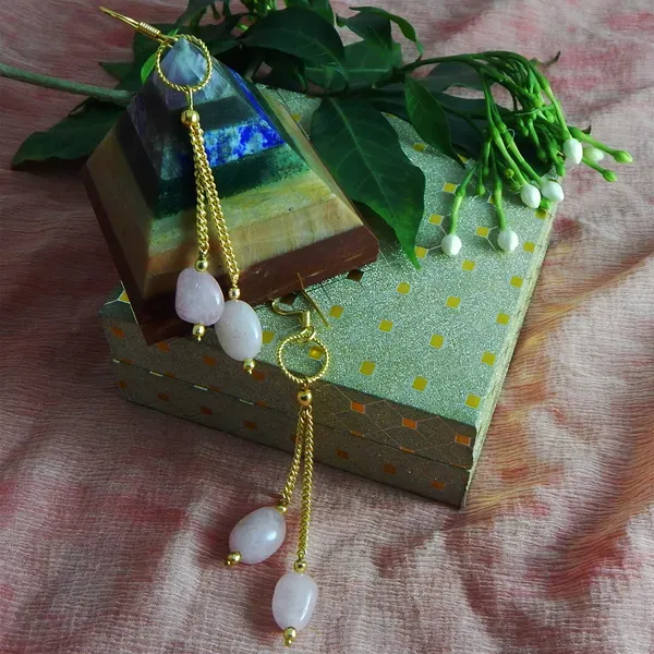 Pink_Gemstone_Rose_Quartz_Tumble_Earrings_For_Women