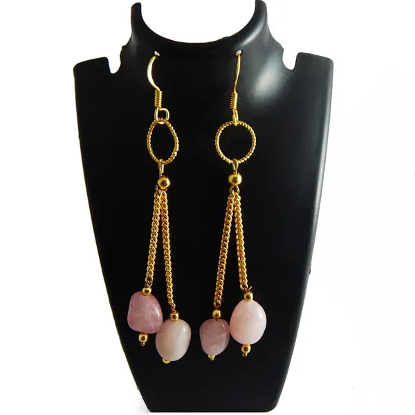 Pink_Gemstone_Rose_Quartz_Tumble_Earrings_For_Women