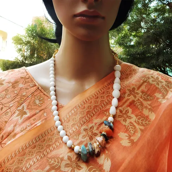 White_Gemstone_King_Beads_Agate_Tumble_Necklace_For_Women