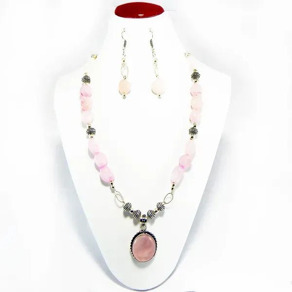 Pink_Gemstone_Rose_Quartz_Tumble_Beads_Necklace_For_Women