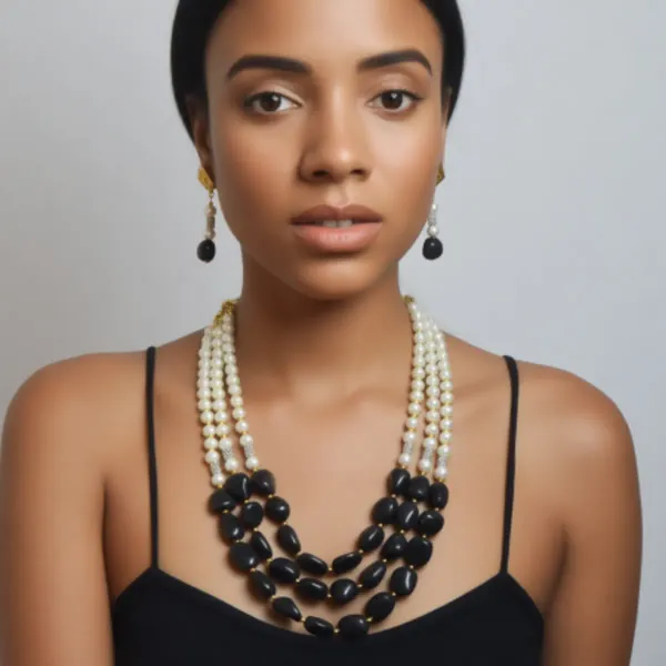 Black_Gemstone_Agate_Synthetic_Pearl_Necklace_For_Women