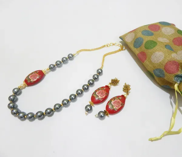 Gray_Printed_Glass_Beads_Synthetic_Pearl_Jewelry_For_Women