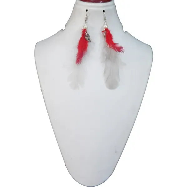 Off_White_Red_Feathers_Hanging_Hook_Earrings_For_Women