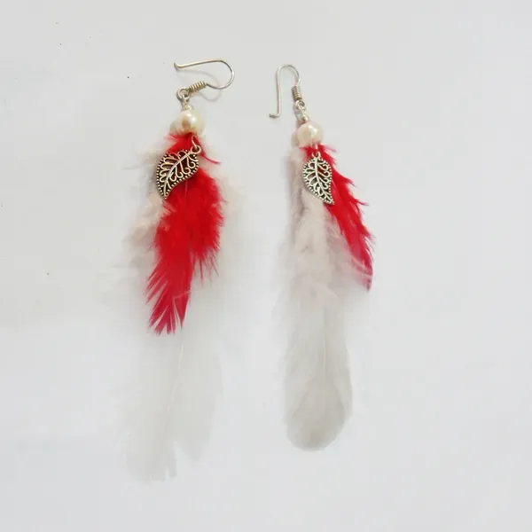 Off_White_Red_Feathers_Hanging_Hook_Earrings_For_Women