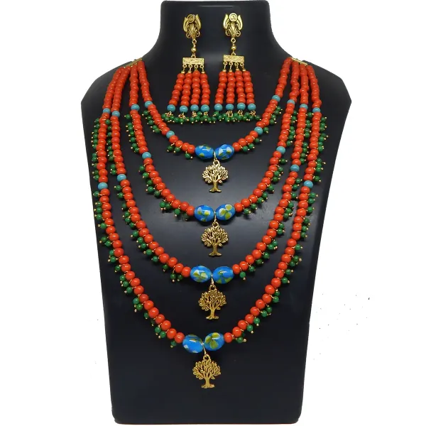 Orange_Glass_Beads_Four_Line_Necklace_For_Women