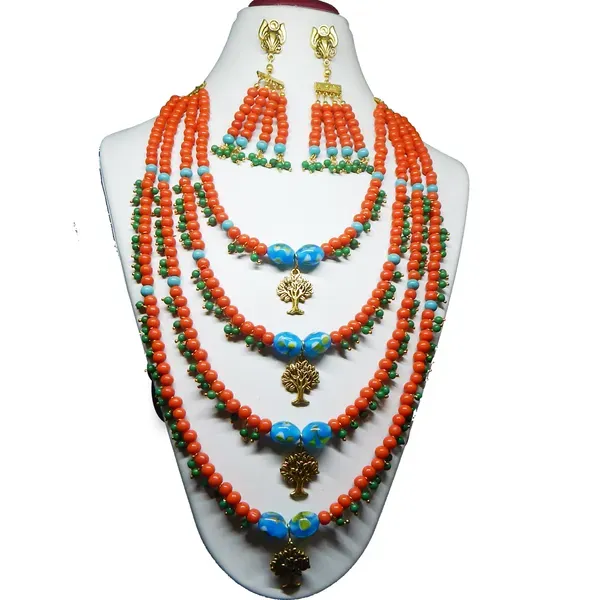 Orange_Glass_Beads_Four_Line_Necklace_For_Women
