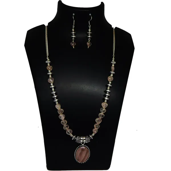 Pink_Gemstone_Rose_Quartz_Beads_Pendant_Necklace_For_Women