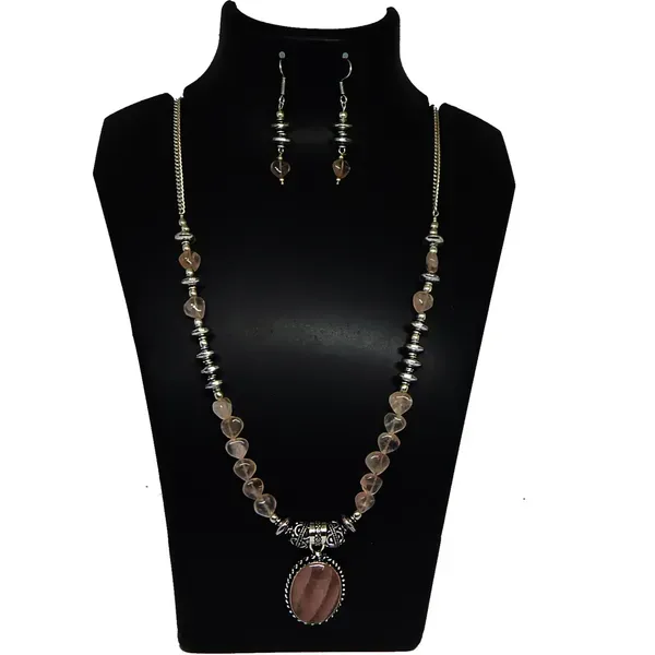 Pink_Gemstone_Rose_Quartz_Beads_Pendant_Necklace_For_Women