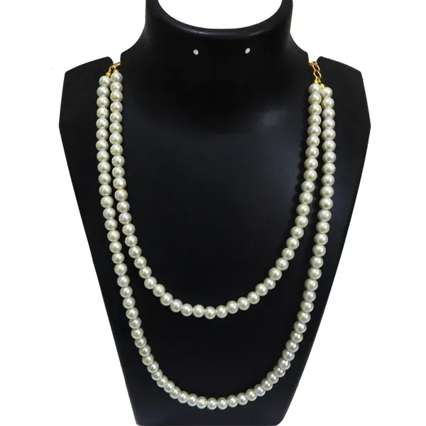 White_Synthetic_Pearl_2_Line_Necklace_For_Women