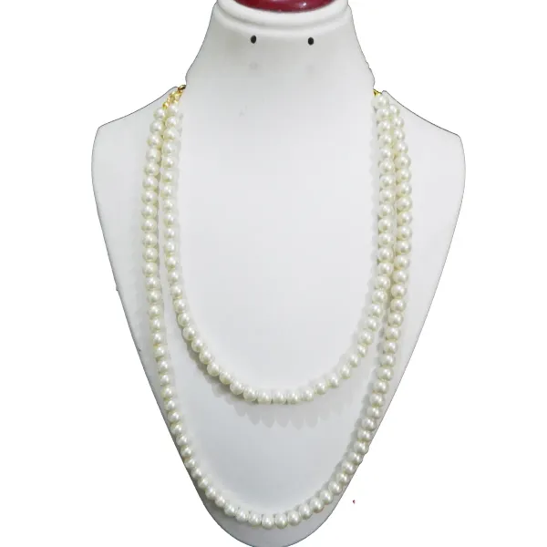 White_Synthetic_Pearl_2_Line_Necklace_For_Women