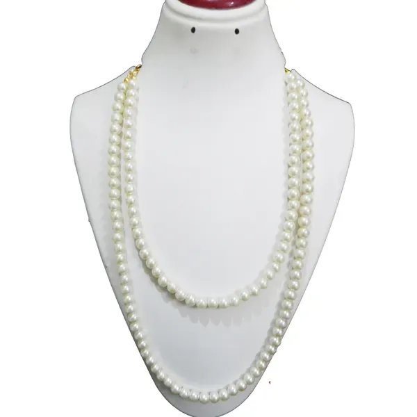 White_Synthetic_Pearl_2_Line_Necklace_For_Women