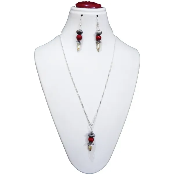 Red_Metal_Chain_With_Small_Bead_Pendant_Jewelry_For_Women
