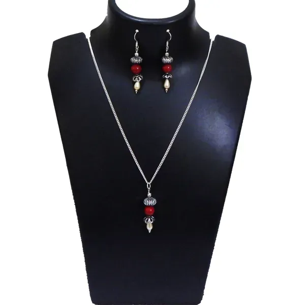 Red_Metal_Chain_With_Small_Bead_Pendant_Jewelry_For_Women