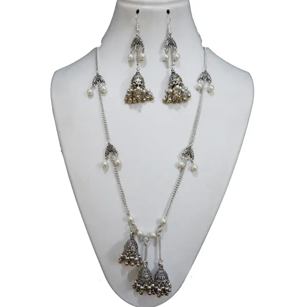 Silver_Metal_Chain_With_Jhumka_Fancy_Necklace_For_Women