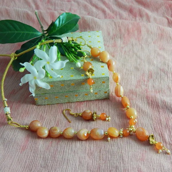 Orange_Gemstone_Carnelian_Tumble_Beads_Necklace_For_Women