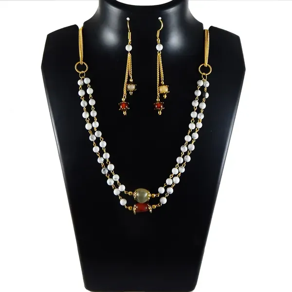 White_Gem_Stone_Howlite_Beads_2_Lines_Necklace_For_Women