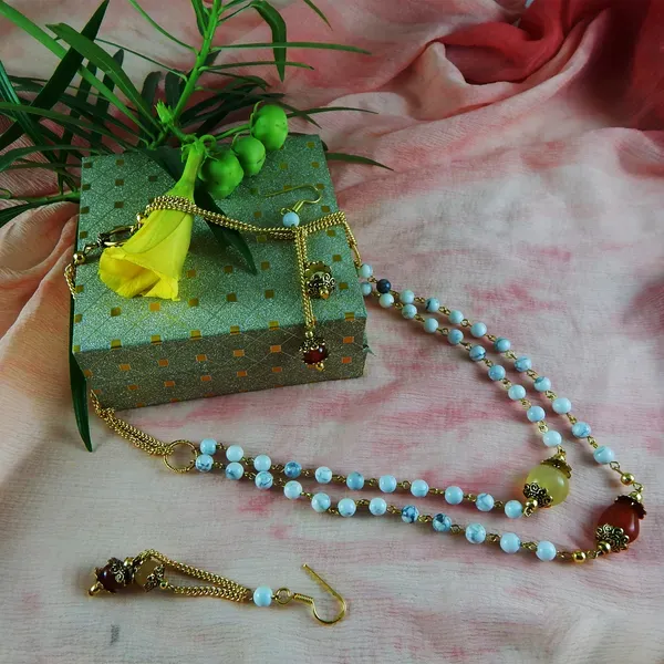 White_Gem_Stone_Howlite_Beads_2_Lines_Necklace_For_Women