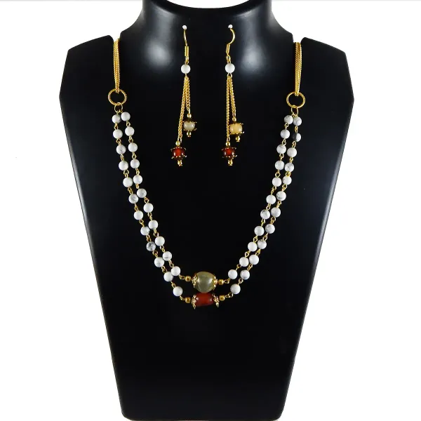 White_Gem_Stone_Howlite_Beads_2_Lines_Necklace_For_Women