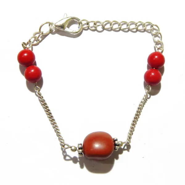 Maroon_Gemstone_Red_Jasper_Tumble_Coral_Beads_Chain_Bracelet_For_Women