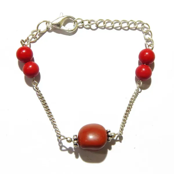 Maroon_Gemstone_Red_Jasper_Tumble_Coral_Beads_Chain_Bracelet_For_Women