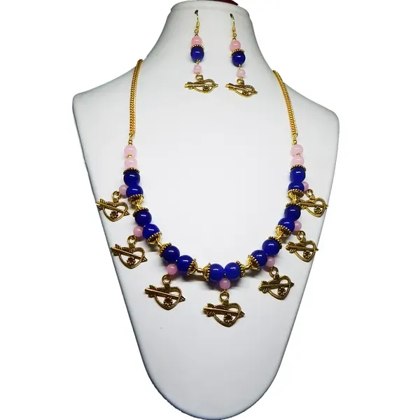 Blue_Glass_Beads_Small_Metal_Pendant_Necklace_For_Women