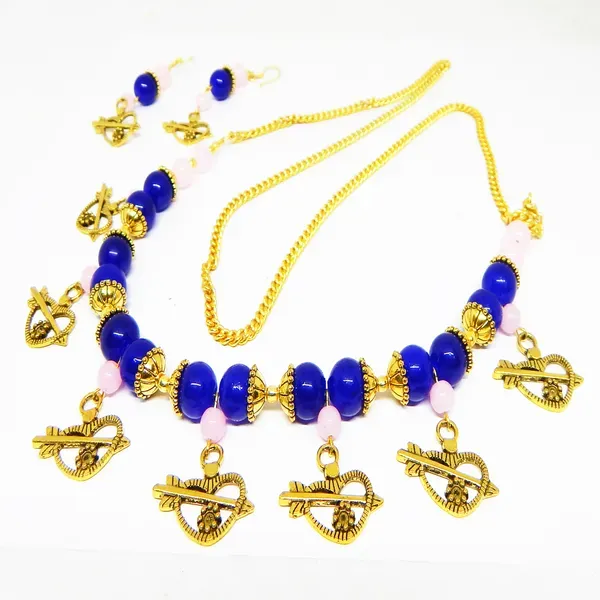 Blue_Glass_Beads_Small_Metal_Pendant_Necklace_For_Women