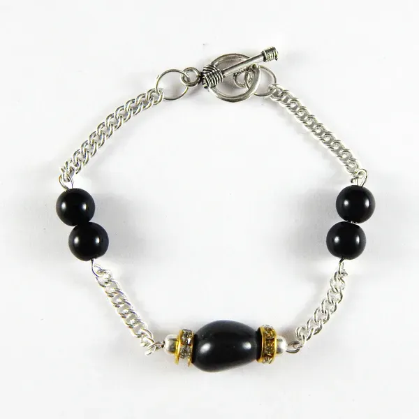 Black_Gemstone_Agate_Tumble_Beads_Chain_Bracelet_For_Women