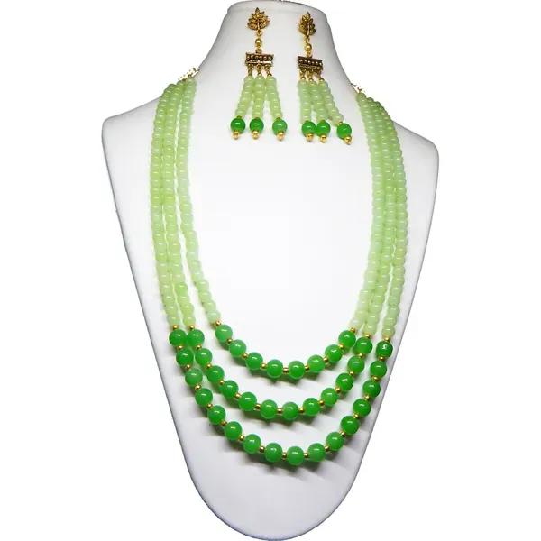 Green_Glass_Beads_Three_Line_Necklace_For_Women