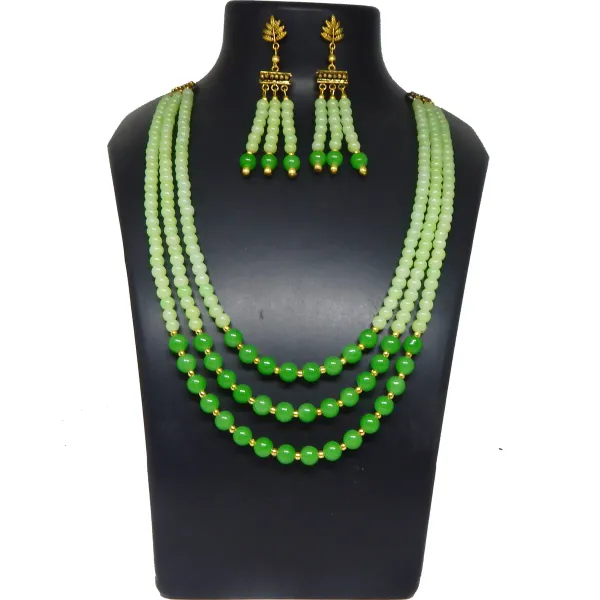 Green_Glass_Beads_Three_Line_Necklace_For_Women