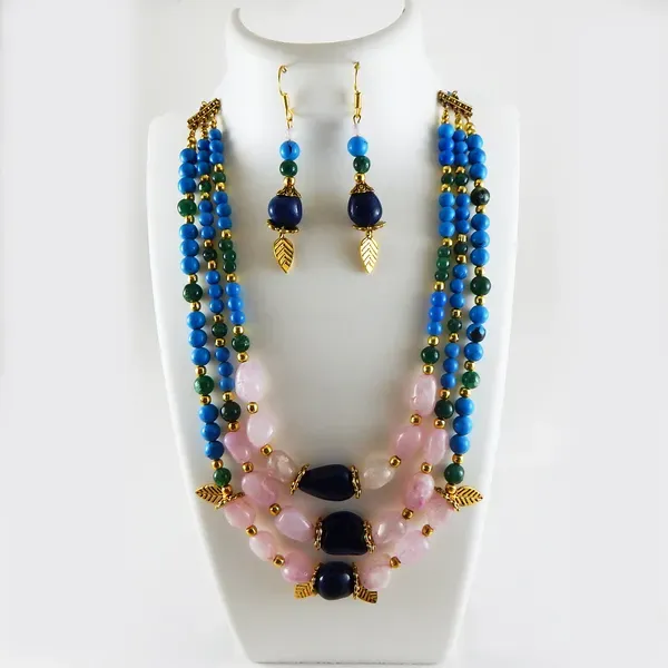 Multicolor_Gem_Stone_Beads_Tumble_3_Line_Necklace_For_Women