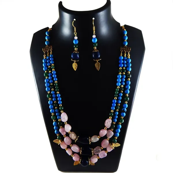Multicolor_Gem_Stone_Beads_Tumble_3_Line_Necklace_For_Women
