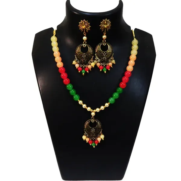 Multicolor_Glass_Beads_Metal_Pendant_Necklace_For_Women