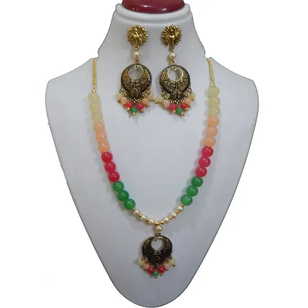 Multicolor_Glass_Beads_Metal_Pendant_Necklace_For_Women