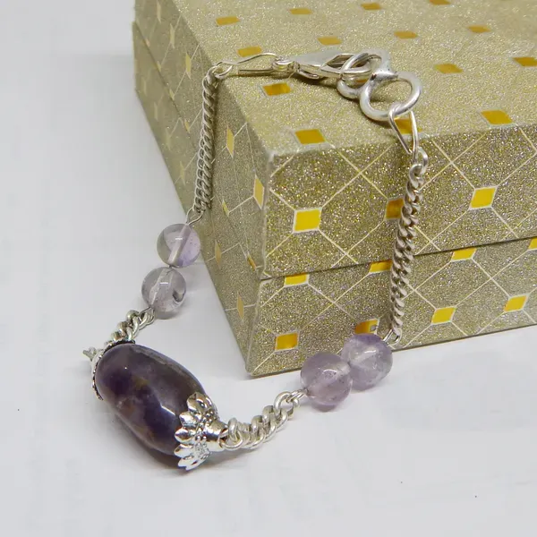 Purple_Gemstone_Amethyst_Tumble_Beads_Chain_Bracelet_For_Women