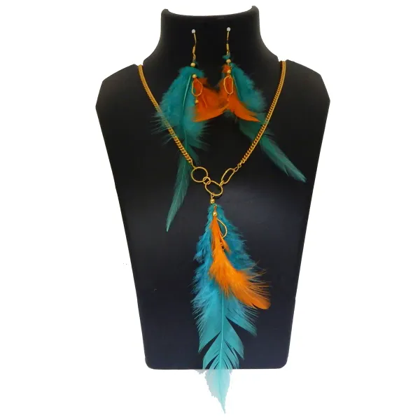 Multicolor_Real_Feathers_Metal_Chain_Necklace_For_Women
