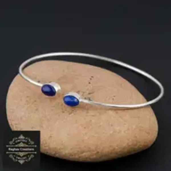 Silver_Lapis_lazuli_Gem_Stone_Bangle_For_Women