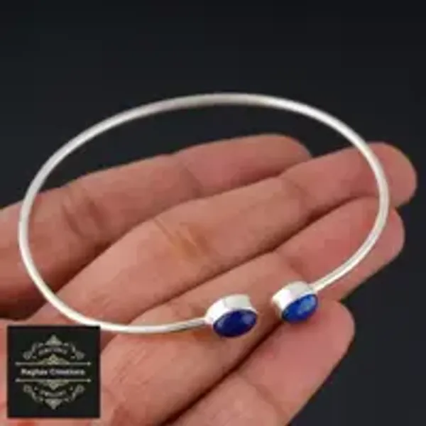 Silver_Lapis_lazuli_Gem_Stone_Bangle_For_Women