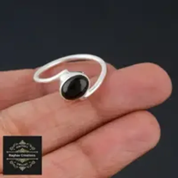 Natural_Black_Onyx_Gem_Stone_Silver__Ring_For_Unisex