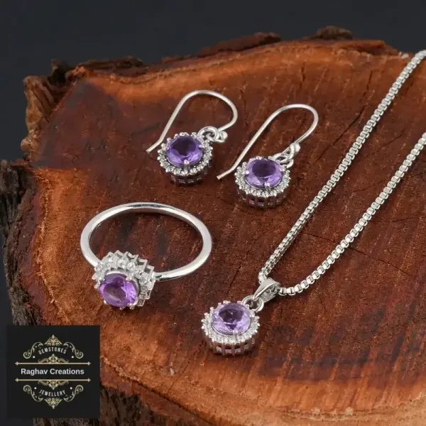Natural_Amethyst_Gem_Stone_Silver__Cluster_Set_(_Ring,_Earring,Pendent)_For_Women