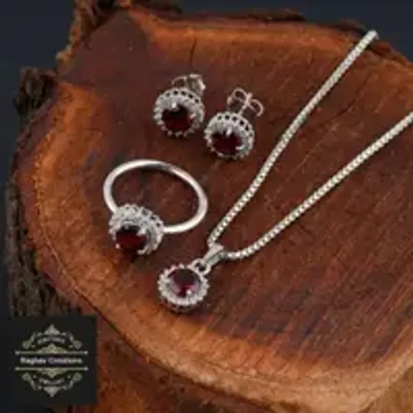 Garnet_Natural_Gem_Stone_Silver_Cluster_Set_(_Ring,_Earring,Pendent)_For_Women