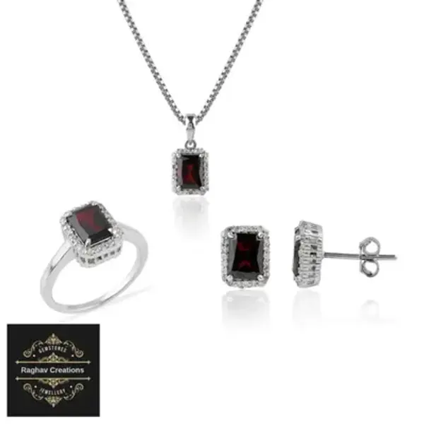 Natural_Garnet_Gem_Stone_Silver_Cluster_Set_(_Pendent_Ring_Tops_)_For_Women
