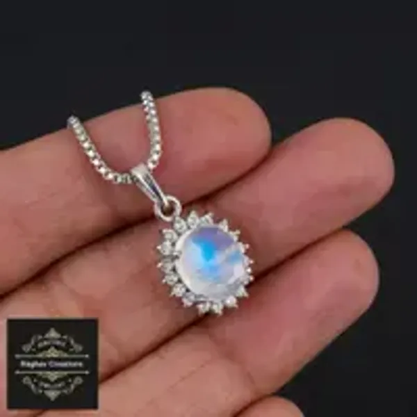 Natural_Rainbow_Moon_Gem_Stone_Silver__Cluster_Set(Earring/Ring/Pendant)_For_Women