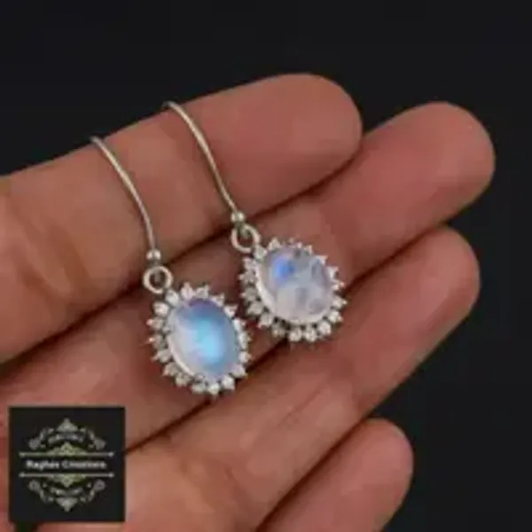 Natural_Rainbow_Moon_Gem_Stone_Silver__Cluster_Set(Earring/Ring/Pendant)_For_Women