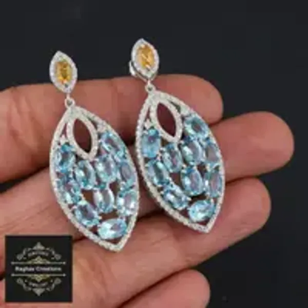 Natural_Citrine_Blue_Topaz_Gem_Stone_Silver_Earrings_For_Women