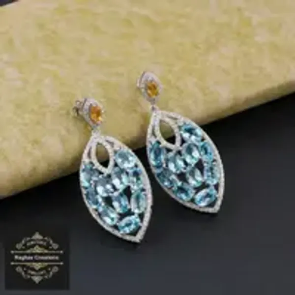 Natural_Citrine_Blue_Topaz_Gem_Stone_Silver_Earrings_For_Women