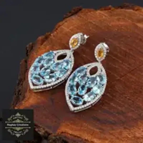 Natural_Citrine_Blue_Topaz_Gem_Stone_Silver_Earrings_For_Women