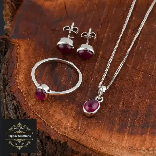 Natural_Ruby_Gem_Stone_Silver__Cluster_Set_(_Ring,_Earring,Pendent)_For_Women