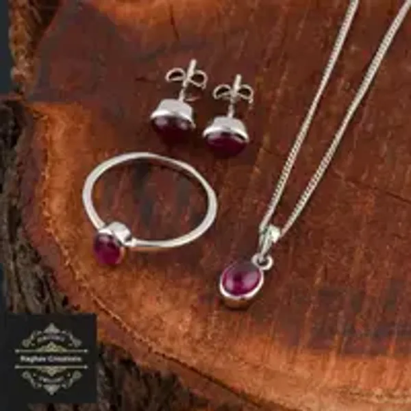 Natural_Ruby_Gem_Stone_Silver__Cluster_Set_(_Ring,_Earring,Pendent)_For_Women